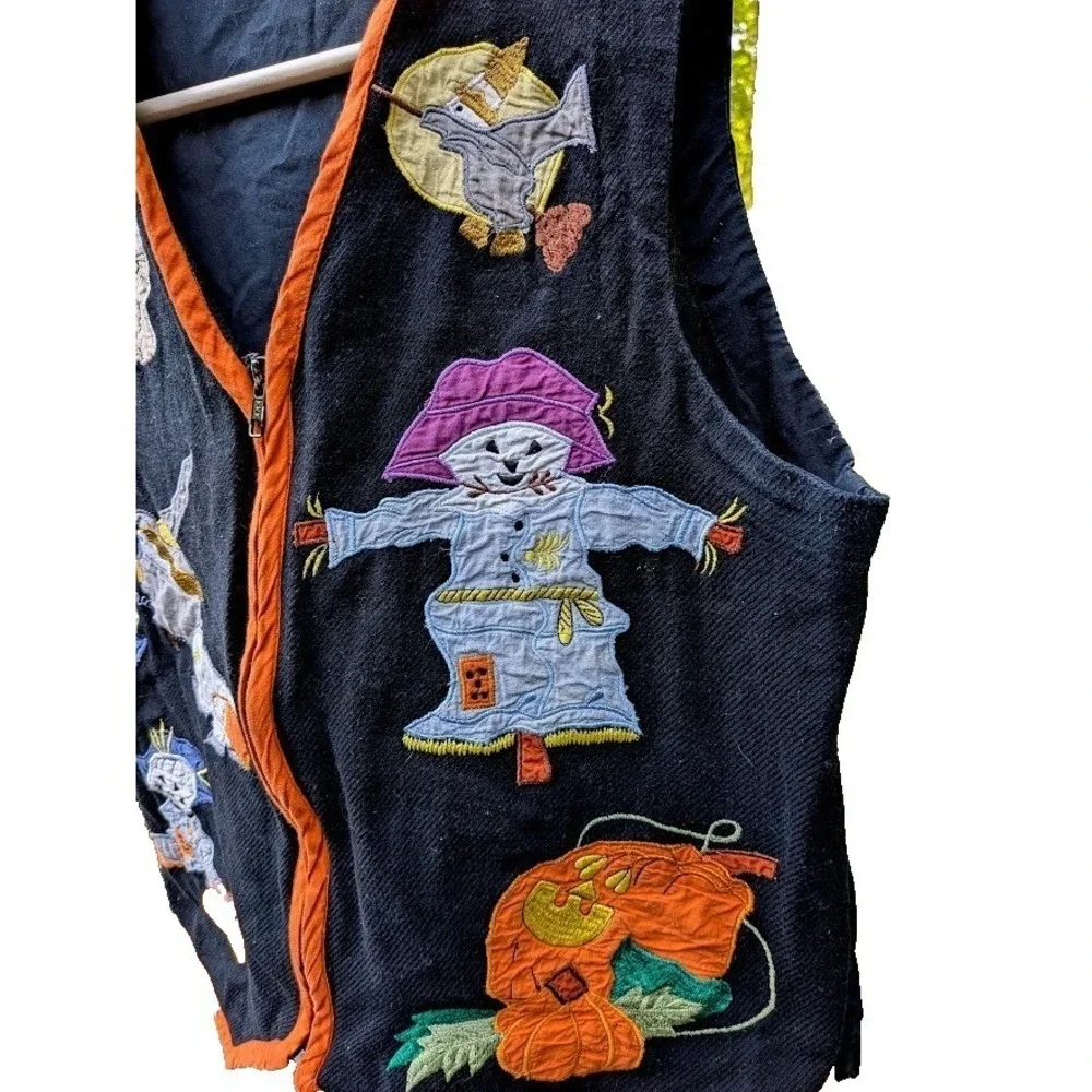 Vintage Gallagher Womens M Halloween Vest Applique Embroidered Cute Pumpkin Cat